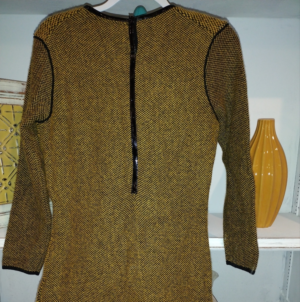 Burberry Short Dress (Mid Thigh) Mustard/Black colored with patent leather trim